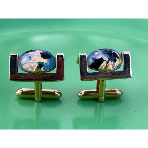 Vintage 1960s Swank Opal Glass Mens Cufflinks - Picture 15 of 16